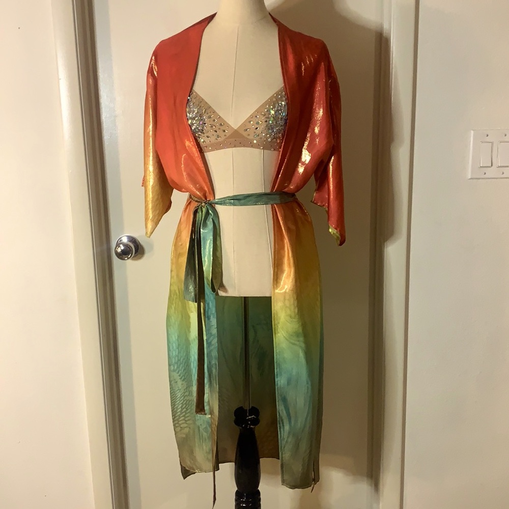 Festival Kimono handmade rainbow gold shimmer